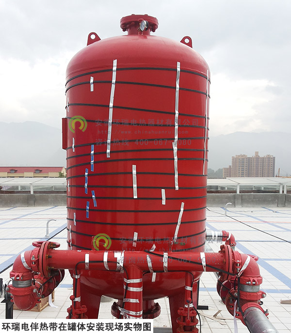 環(huán)瑞電伴熱帶在罐體上安裝現場實物圖
