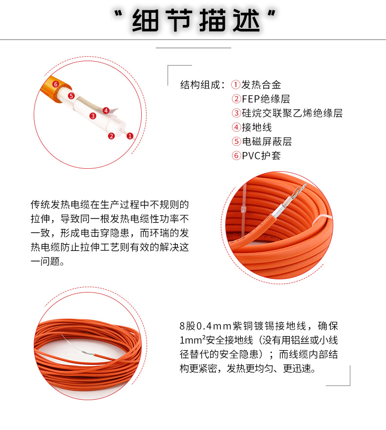 單導耐高溫發(fā)熱電纜細節(jié)